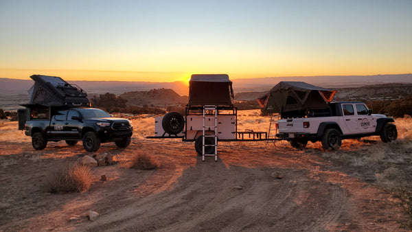Overland Rentals from Element Outdoors with a sunset over western Colorado and Eastern Utah