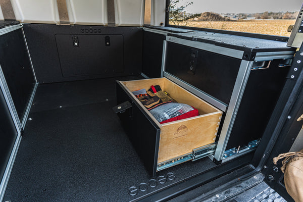 Goose Gear Alu-Cab Canopy Camper V2 - Jeep Gladiator 2019-Present JT - Rear Double Drawer Module - 5' Bed