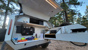 Rear Galley Kitchen of the Mammoth Overland Trailer Rental from Element Outdoors