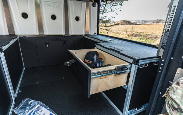 Goose Gear Alu-Cab Canopy Camper V2 - Jeep Gladiator 2019-Present JT - Rear Double Drawer Module - 5' Bed