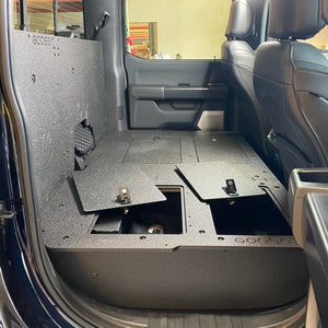 Goose Gear Ford Super Duty Ford - F250 - F350 - 2023 - Present - 5th Gen. Crew Cab - Second Row Seat Delete Plate System with Factory B&O Subwoofer Center Wall with Exterior Port